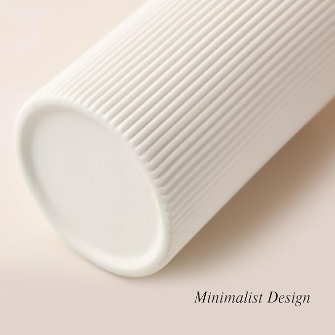 Pure White Ceramic Flower Vase for Christmas, Minimalist Modern Home Decor, Matte Finish Pampas Grass Vase for Table, Fireplace, Shelf, Mantel, Entryway and Centerpieces