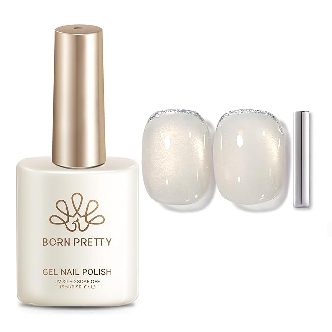 Born Pretty Rosy White Cat Magnetic Eye Gel Nail Polish,Spring Summer Moonlight White Cat Magnetic Gel Polish Magnetic Nail Polish for Nail Art Manicure Salon DIY at Home 15ML