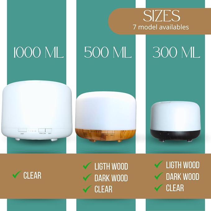 Mystic Romance Essential Oil Diffuser, 500ml Aromatherapy Humidifer and Nigth Ligth for Relaxing Atmosphere in Home Office Yoga and Spa, for Everyone, Auto-Off Safety Switch. Light Wood