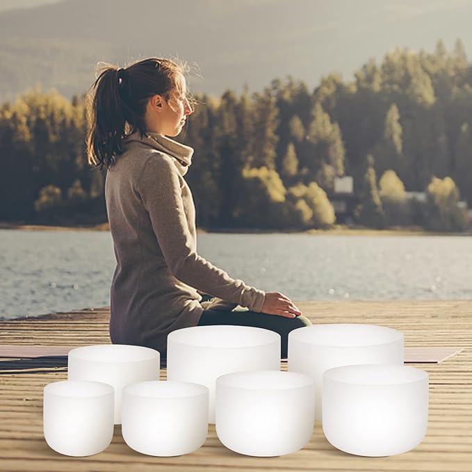 SOLSHINE 6-12 Inch Crystal Singing Bowl Set of 7 For Sound Healing With 2pcs Free Heave Duty Carring Case Crystal Mallet And O-ring Sound Repairer