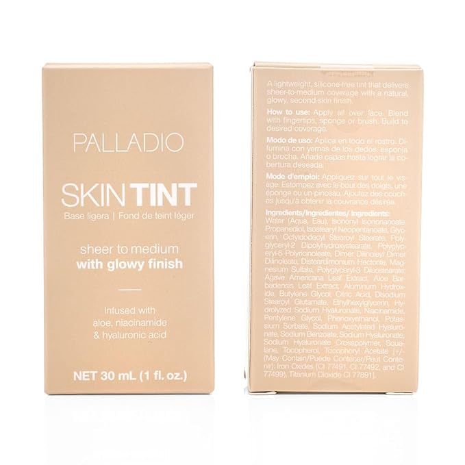 Palladio Skin Tint with Aloe, Niacinamide and Hyaluronic Acid, Sheer to Medium Coverage, Glowy Finish, Brightening and Blurring Lightweight Foundation Makeup (Fair Porcelain)