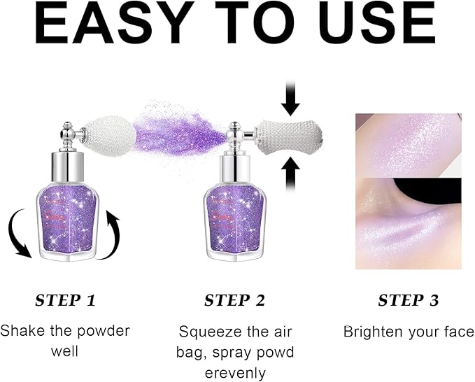 Hair and Body Glitter Spray, Shimmering Powder Sparkle Powder Makeup, Glitter Loose Sparkle Makeup for Body Highlighter,Festival Prom Rave Accessories (Purple)