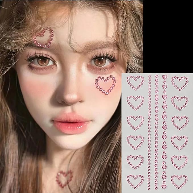 Self Adhesive Face Gems Pearls for Makeup,3D Heart Star Moon Shape Jewels Face Rhinestone Stickers for Face, Eye, Makeup, Nail, Body, Crafts