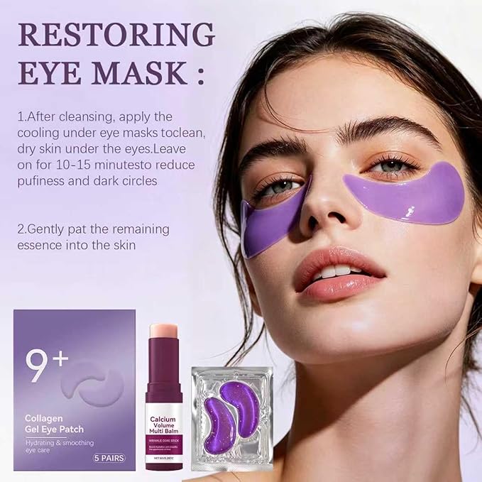 Calcium Multi Balm Stick + Individually Wrapped Hydrogel Under Eye Patches 24PCS 2‑Step Multi‑Area Hydrating Skin Care Set Smoothing the Look of Fine Lines (11, Calcium Balm Stick Eye Patches(11 PCS))