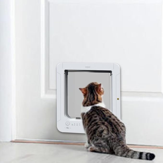 Smart Cat Door for Interior & Exterior, Automatic Collar Activated Cat Pet Door with 2 Collar Sensor, Cat Flap Pet Doors for Wall, Easy Installation, Space Saving Design