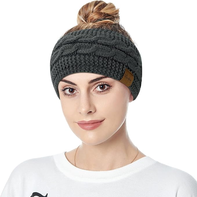 Loritta 2 Pack Headbands for Women Winter Warm Cable Knit Ear Warmer Thick Head Wrap Fuzzy Fleece Lined Gifts