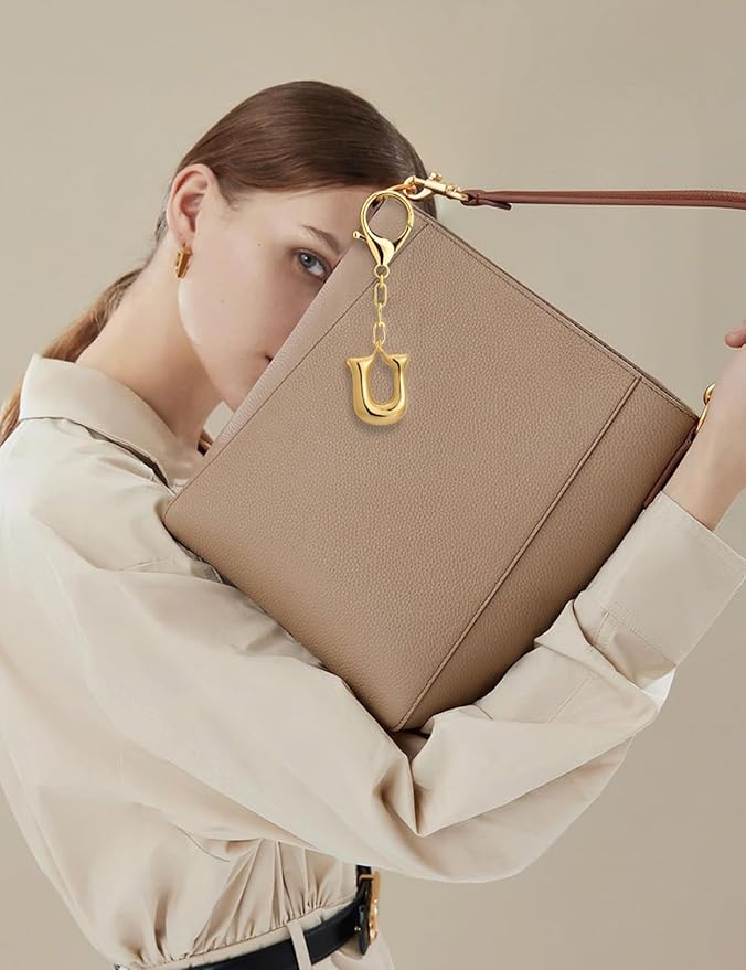 WOWORAMA Initial Letter Keychain for Women Chunky Gold Bubble Letter Bag Charm Purse Charm Personalized Keyrings Accessories