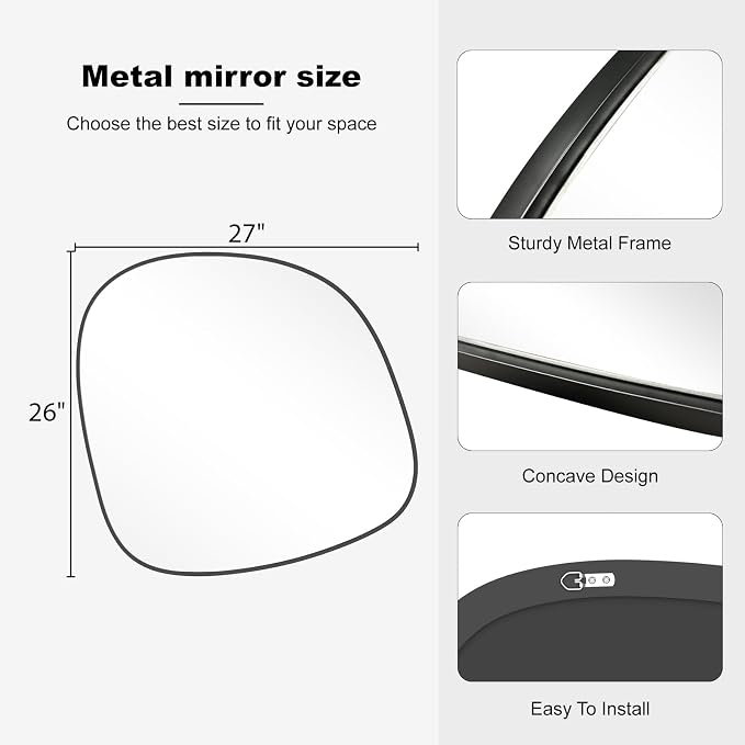 Asymmetrical Mirror, Irregular Wall Mirror, Wall Mirrors Decorative for Bedroom Living Room Entryway Hall, Unique Wall Mirror 27" H x 26" W, Black