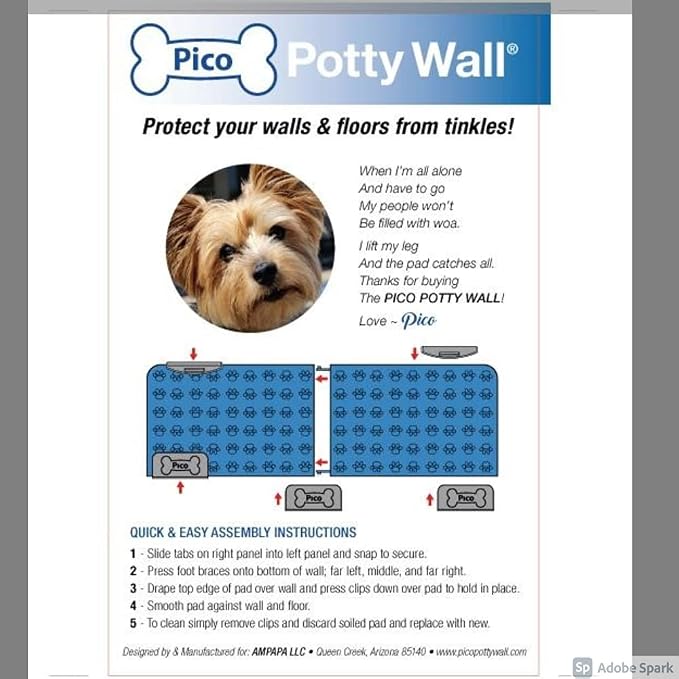 Pico Stand Up Vertical Wall Dog Puppy Pee Pad Holder - Indoor Splash Guard for Potty Training - Potty Pad Holder with Easy Clean up for Leg Lifting Small and Medium Dogs Potty Wall