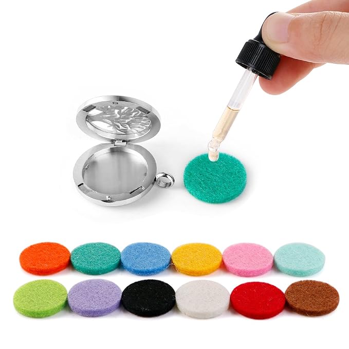 Maromalife 48PCS 22mm Replacement Refill Pads for 30mm Essential Oil Diffuser Necklace, Felt Pads for Aromatherapy Necklace Pendant Diffuser Bracelet Car Diffuser Vent Clip with 12 Colors, 0.87 Inch