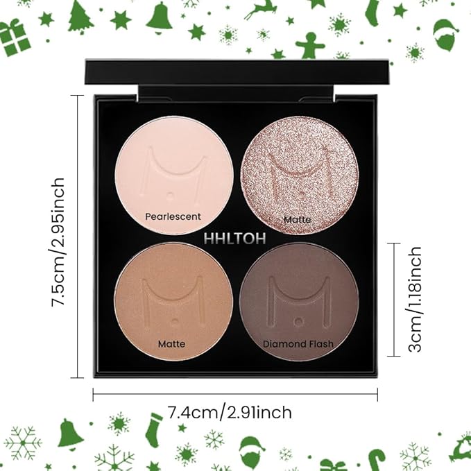 4 Colors Eyeshadow Makeup Palette – Christmas Gifts for Older Women, Neutral Light Nude Ivory Champagne Gold Warm Beige Dark Brown Matte & Shimmer Powder Eye Shadow, Highly Pigmented Waterproof