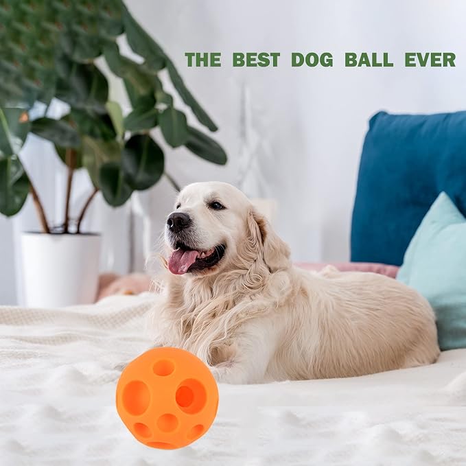 Evan Dog Toy Balls, 5 Inch Treat Tricky Ball Food Dispensing Toys Tricky Fun Interactive Dog Toy Food Dispenser Toy Puzzle Toy Ball Dog Chew Toys Ball for Large Medium Slow Feeder Dog Bowls(Orange)
