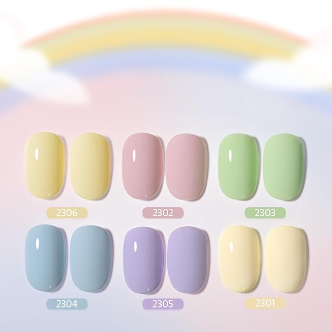 GAOY Pastel Pink Blue Gel Nail Polish Set, 6 Colors Green Yellow Nude Spring Soak Off UV Light Cure Gel Polish Kit for Salon and Nail Art DIY at Home