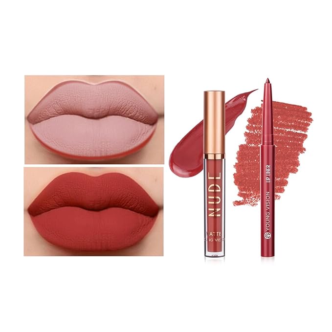YOUNG VISION 6 Colors Matte Lipstick & Lip liner Combo Set, Matte Lip Makeup Srt - Durable, Waterproof, Long Wear, Cruelty Free for Girls, Women, Beginners Teenagers