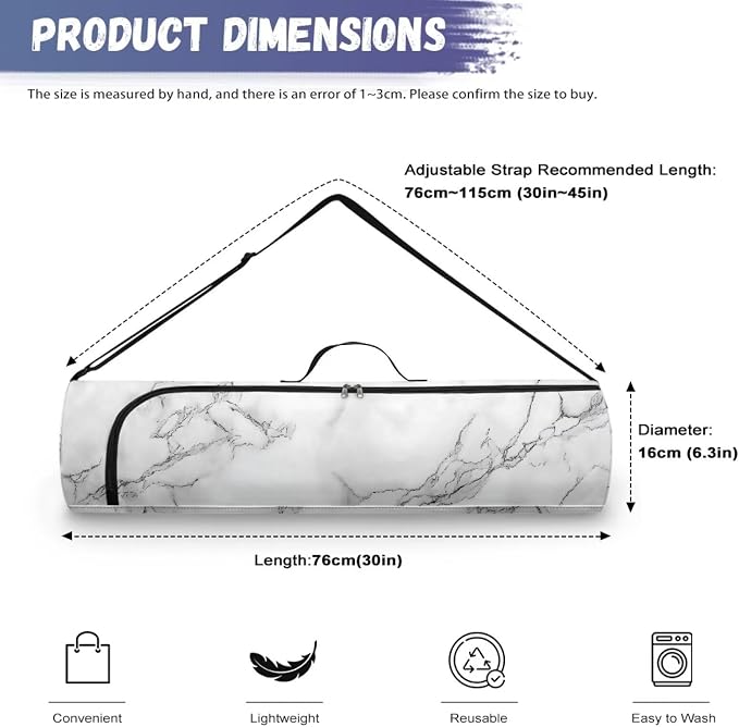 Yoga Mat Bag with Adjustable Shoulder Strap and Handle Zipper, 30in Wide x 6.3in Diameter for Yoga Mat Storage