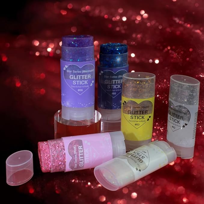Silvery Body Glitter Stick, Glitter Hair Sticks for Women Sparkling Cheer Glitter Makeup Singer Concerts Disco Music Halloween Christmas, Holographic Chunky Sequins Face Glitter Gel Stick