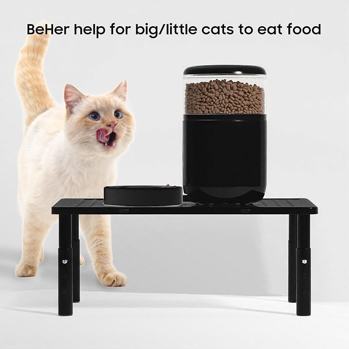 WSOWX Adjustable Automatic Cat Feeder Stand, Elevated Cat Food Stand,Black | Lifted Cat Food Table Station,Raises Feeder/Bowls by 4.1"/4.9"/5.7",Relieves Spine and Joints Noticeably on Pets-Sturdy Metal