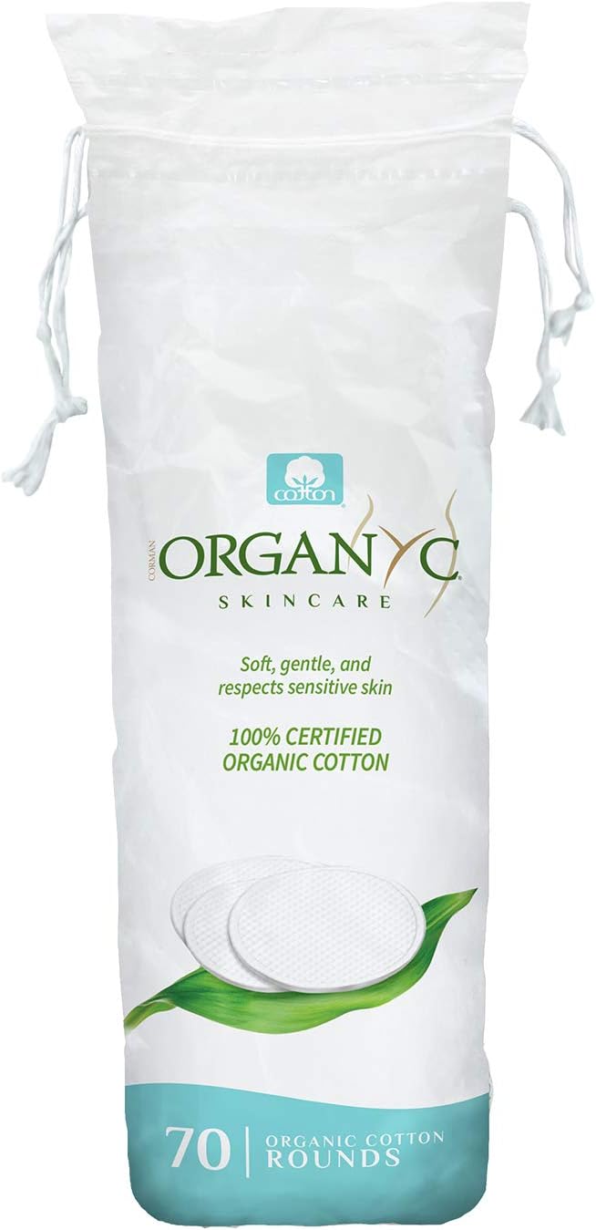 Organyc 100% Organic Cotton Rounds - Biodegradable Cotton, Chemical Free, for Sensitive Skin - Daily Cosmetics. Beauty and Personal Care 70 Count (Pack of 12)