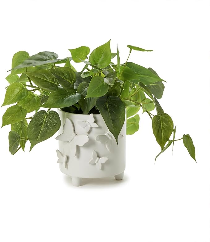Two's Company Butterfly Footed Cachepot Vase, 5.75-Inch, Ceramic, White