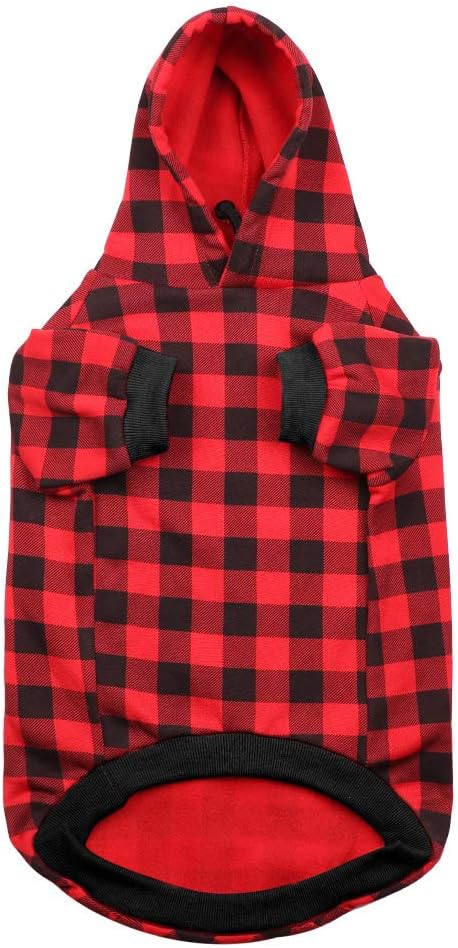 Red Plaid Dog Hoodie Sweater for Dogs Pet Clothes with Hat and Pocket(S)