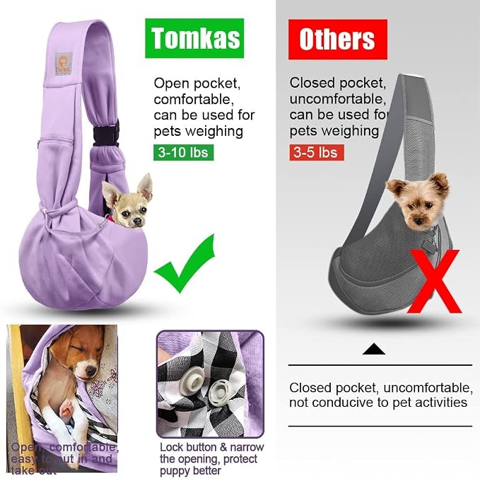 Tomkas Dog Cat Carrier Sling Zip Pocket & Adjustable Strap(M,Light Purple)