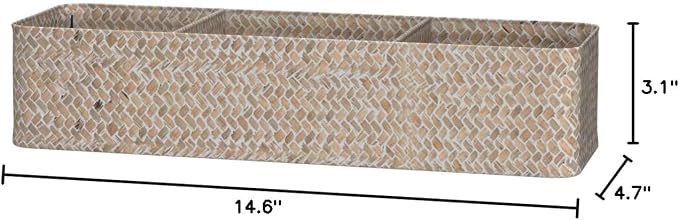 Seagrass Storage Basket 3 Sections Woven Shelf Baskets with Compartment (Whitewash, 14.6inch x 4.7inch x 3.1inch)
