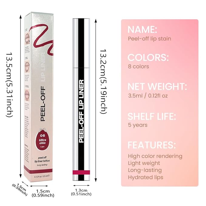 Pinkish Red Liquid Matte Lip Liner Stain Peel Off with Tweezer, Long Lasting, Waterproof Matte Lipstick Lip Gloss Tattoo for Women, Transfer-prof Lip Tint Makeup for All Skin Types 06#