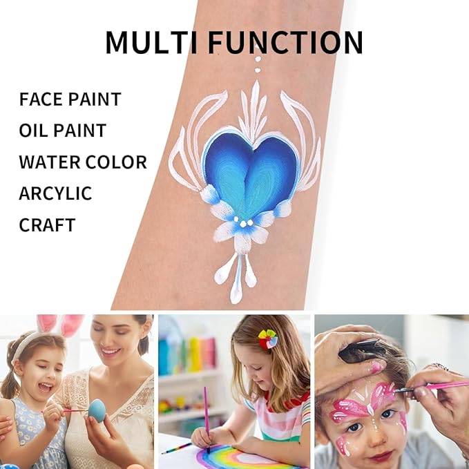 Bowitzki Pink Face Paint Brushes 8 pcs,Professional Artist Brush for Body face Painting,Acrylic Painting Watercolor Oil Gouache