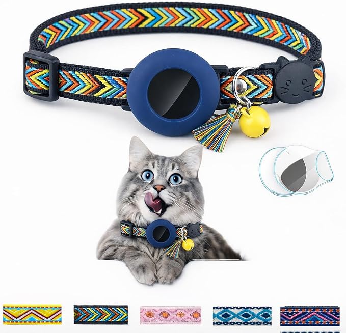 AirTag Cat Collar with AirTag Holder, Breakaway Cat Collar Tracker for Apple AirTag, Adjustable with Bell by AmazeGoods (Mountain Weave) |