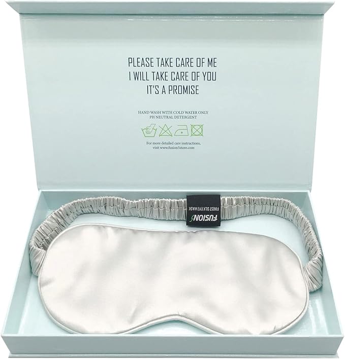 Fusion5 Silk Eye Mask with Elastic Band - 100% Pure Mulberry Sleep Mask - 25 Momme, Anti-Aging, Hypoallergenic, Blocks Light - Soft & Smooth Night Eye Cover for Sleeping & Travel with Box