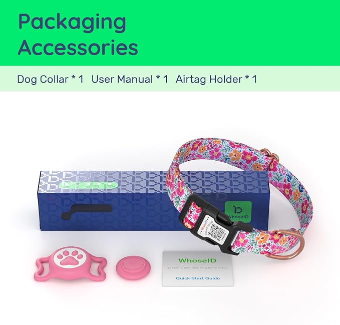 Airtag Dog Collar,with Waterproof airtag Holder,Original Stylish Cute Pattern Design.QR Code ID Buckle,Comfortable Soft Cotton for Small Medium Large Dogs