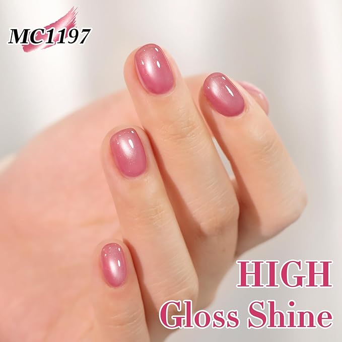 Double Rhythm 15ML Jelly Glass Cat Eye Gel Polish with Magnet Holographic Glitter Shimmer Translucent Sheer Color Salon Soak Off Magnetic Nail at Home (Red Rose-MC1197)