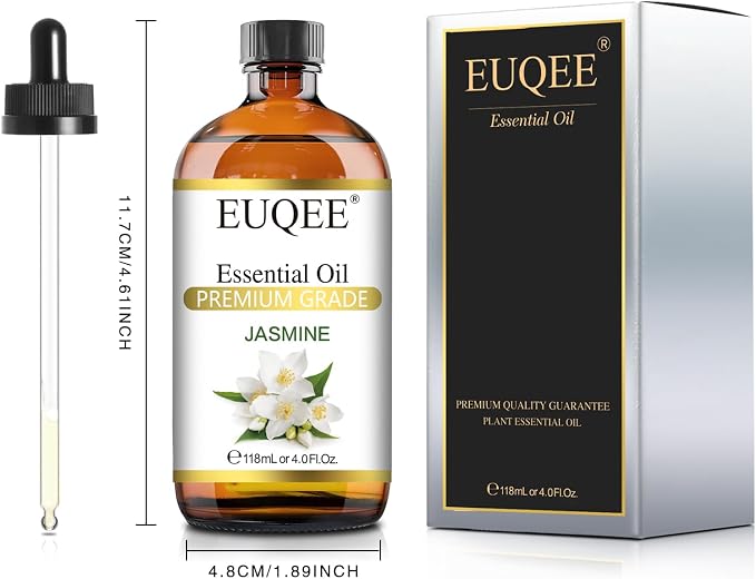 EUQEE Jasmine Essential Oil 118ml Premium Jasmine Oil for Aromatherapy, Diffuser, DIY Soap, Candle Making - 4Fl Oz