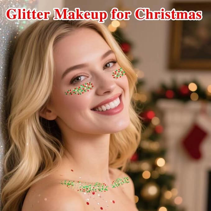 MEICOLY Christmas Face Glitter Stick,Christmas Hair Glitter for Kids and Women,Stocking Stuffers Gifts,Sparkle Chunky Christmas Makeup,Red Silver Green Body Glitter for Party Rave Festival