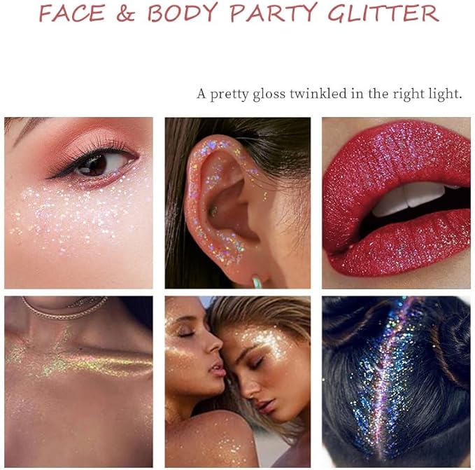Holographic Body Glitter Gel for Body Face Hair Lip Makeup, Sparkling Glitter Long-Lasting Waterproof Liquid Sequins for Women Girls Perfect for Music Festival Halloween Concerts Art Party(04)