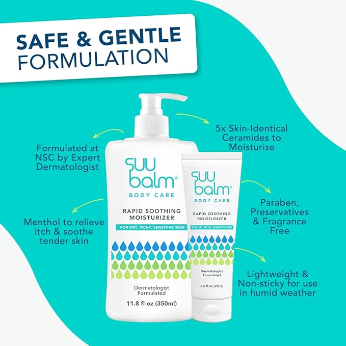 Suu Balm Intense Itch Relief Cream, Anti Itch Lotion for Sensitive Skin, Eczema, Psoriasis & Extreme, Very Severe & Dry Skin, Derm Formula, Menthol & Ceramides, 11.83 fl oz