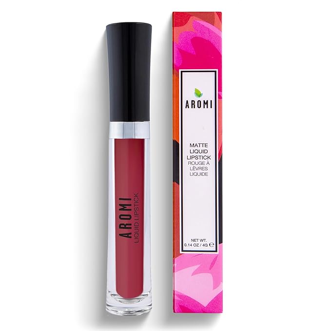 Aromi Matte Liquid Lipstick - Dark Red Lip Color for Women, Velvety Finish, Maroon Shade, Long-Lasting, Waterproof, Vegan (Power Red)