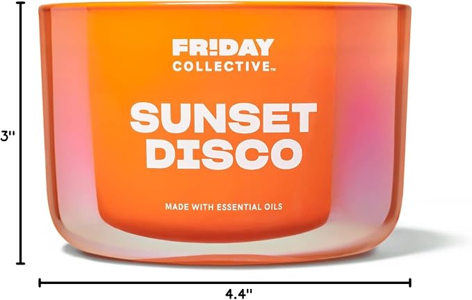 Friday Collective Sunset Disco Candle Citrus Scented Made with Essential Oils 3 Wicks 13.5 oz