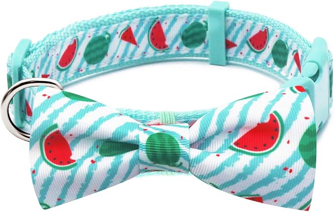 azuza Bowtie Dog Collar, Stylish and Comfy Watermelon Dog Collar with Bow Tie for Puppy and Small Dogs