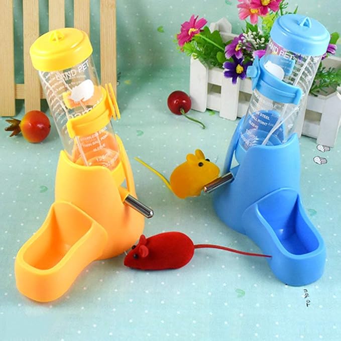 Guardians Hamster Water Bottle, Little Pet Automatic Drinking Bottle with Food Container Base Hut Hanging Water Feeding Bottles Auto Dispenser for Small Animals(125ml,Blue)