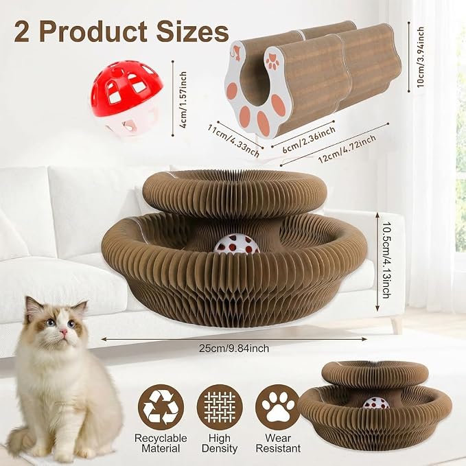 Kitlty Kurliz Cat Toy,Magic Organ Cat Scratcher Board,Foldable Recyclable Cat Accordion Toy,Interactive Scratch Pad with Toy Ball,Interactive Cat Toys for Indoor Cats Exercise & Anxiety Relief-2 PC