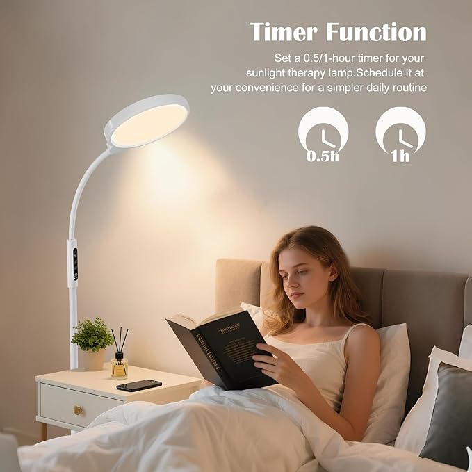 Light Therapy Lamp 11000 Lux, 3 in 1 UV-Free LED Sunlight Lamp with 9 Brightness Levels & 7 Color Temperatures, Height Adjustable Floor Light, Full Spectrum Happy Therapy lamp for Home Office Bedroom