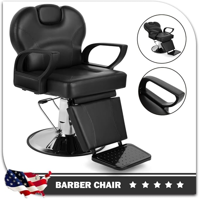 Artist hand Barber Chair Reclining Salon Chairs for Hair Stylist, Heavy Duty Stylist Hairdressing Shampoo Chair with Headrest and Footrest, 360 Degree Swivel, Spa Beauty Equipment, Black