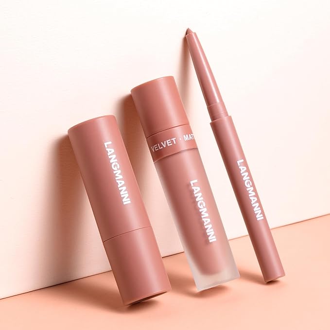 LANGMANNI 3 in 1 Matte Velvet Lipstick Set-Lip Liner,Lip Gloss and Lipstick Combo,Perfect for Natural Lip Contour,Waterproof And Longlasting Effect Lip Makeup,Unique Festival Gift (#01+03+05)