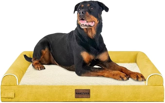 Orthopedic Dog Bed for XX-Large Dogs, 44 x 34 Inch, Ginger | Egg crate foam for joint support, 3-sided bolster pet sofa, waterproof lining, washable cover, and non-skid base