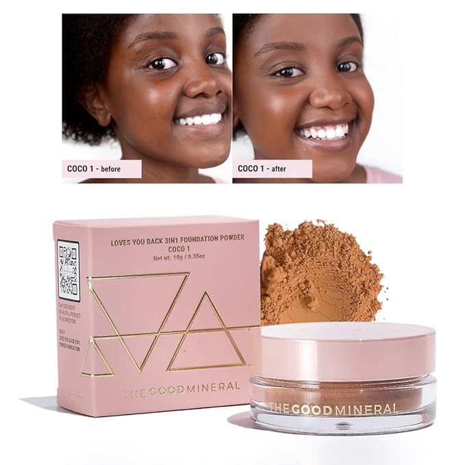 The Good Mineral Loves-You-Back 3in1 Mineral Powder Foundation (COCO 1) | Designed for acne-prone, sensitive skin | 3IN1 - Concealer, Foundation + Powder | Evens skin tone | Natural + Lightweight