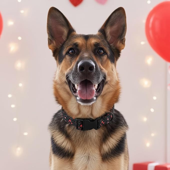 Extra Small Dog Collar, Black Dog Collar with Red Hearts, Collar for Extra Small Boys Girls Dogs with Quick Release Buckle