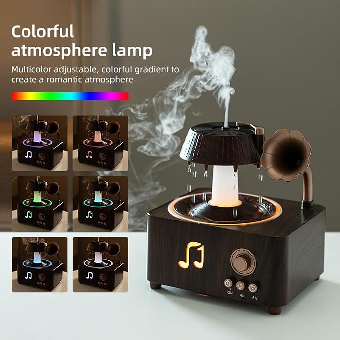 Vintage Record Player Essential Oil Diffuser 250mL Aromatherapy Diffuser with LED Light & Fragrance Diffusion, Quiet Humidifier for Home Bedroom Office Yoga, Retro Decor Air Freshener Machine