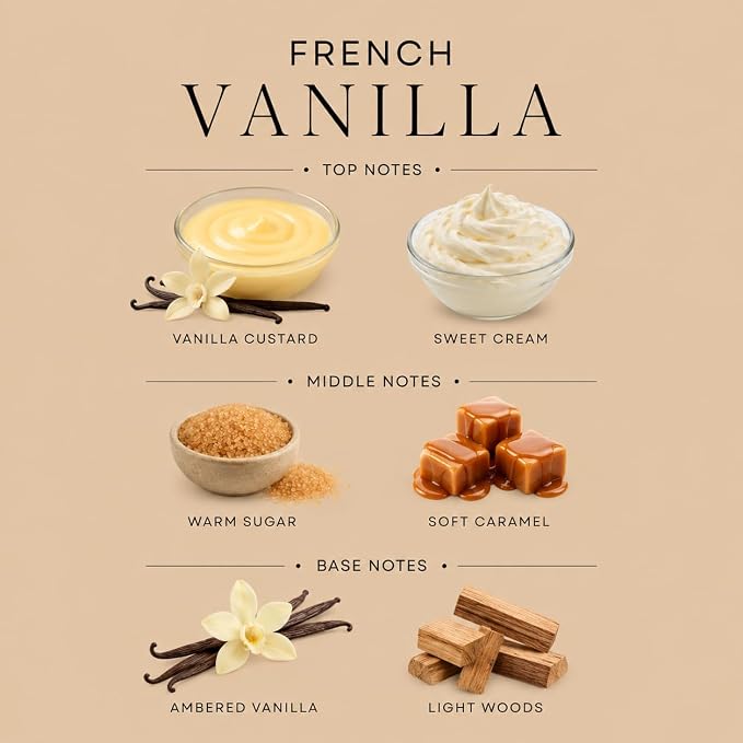 French Vanilla Affinati 10 oz Scented Candle for Home – Long Lasting Fruity Soy Blend Candle with Wooden Wick, Strong Scent Throw Glass Jar Candles, Premium Clean Burning Aromatherapy Gifts