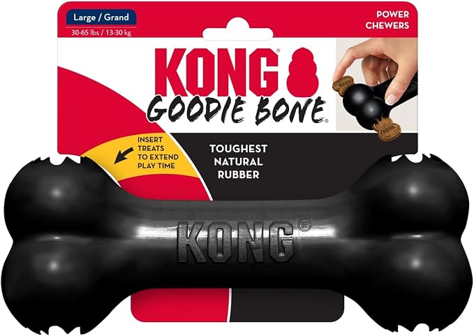 KONG Extreme Goodie Bone, Durable Natural Rubber, Black, for Large Dogs